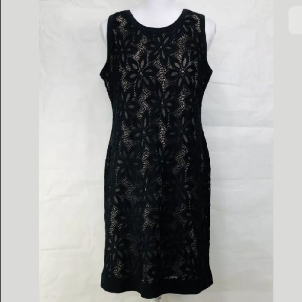 R&M Richards Lace Cocktail Dress Black & Tan Sz 12